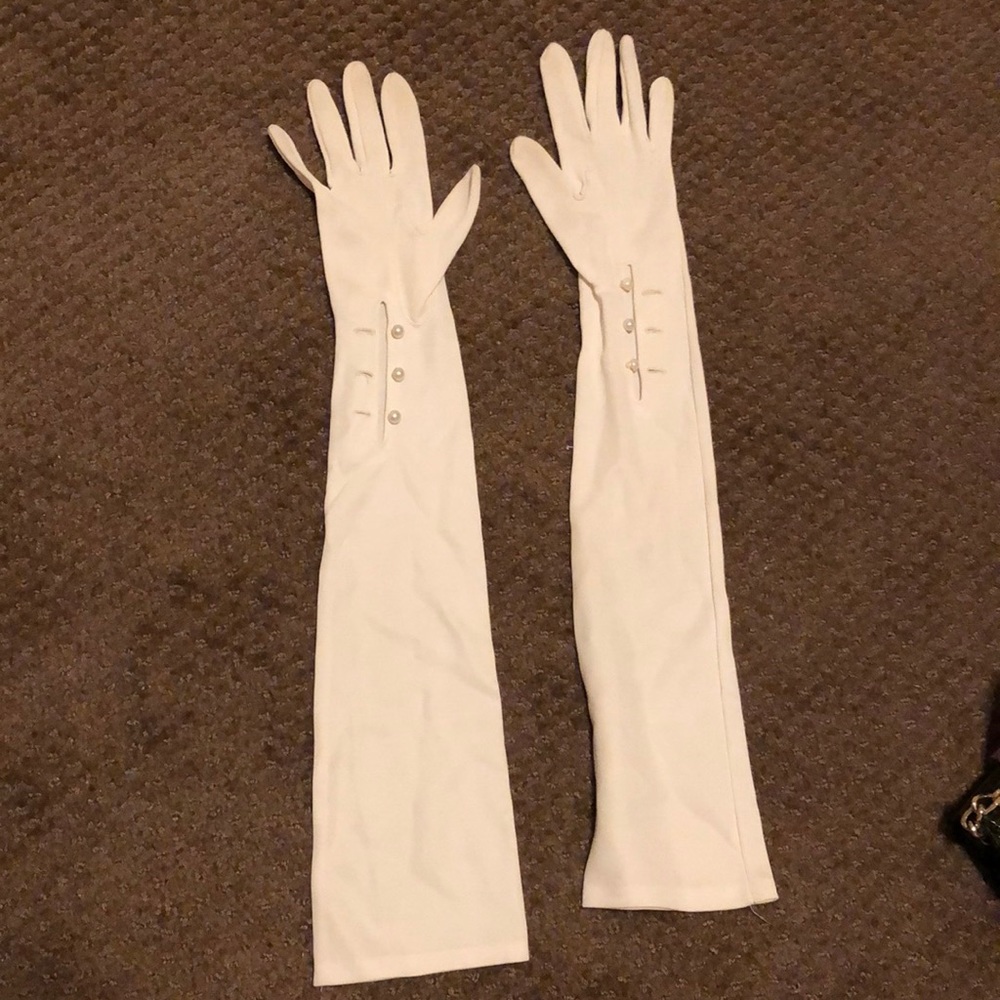 Gently used elbow length gloves, vintage white